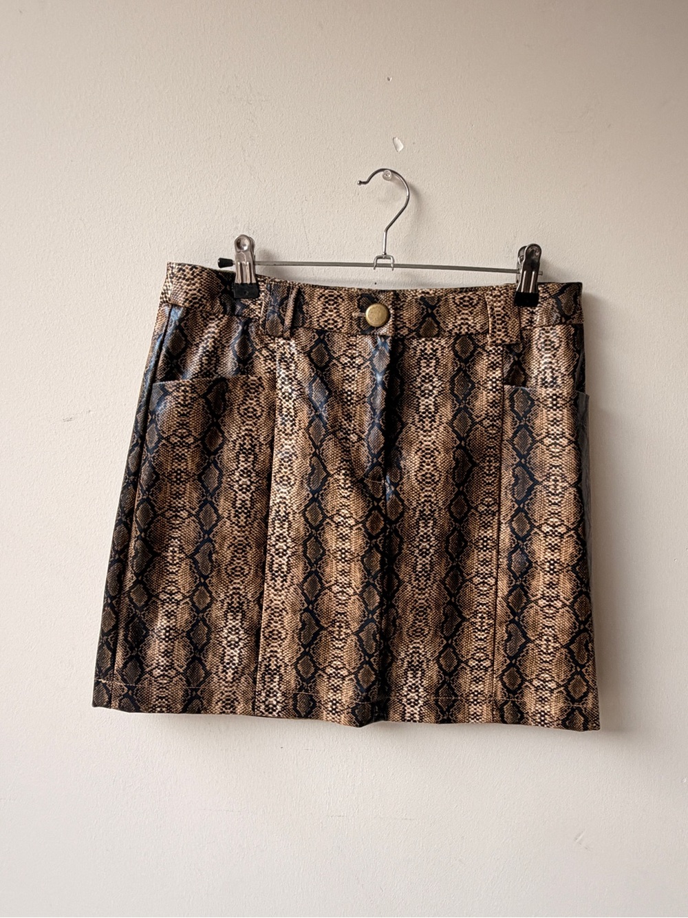 Faux Snakeskin Mini Skirt in Brown